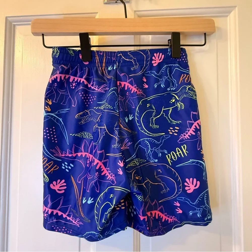 SHEIN Kids Swim Trunks - Blue with Neon Dinosaur Print